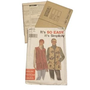 Uncut Simplicity Pattern # 9403 Unisex Vest & Headband Sz A (S-L). Fleece Fall